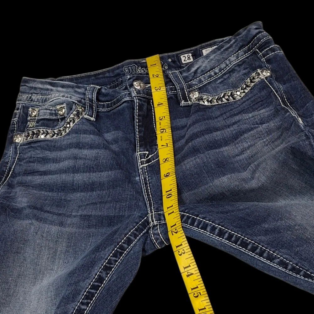 Miss Me Easy Straight Embellished Mid-Rise Blue Jeans Women Size 28 - Picture 12 of 16